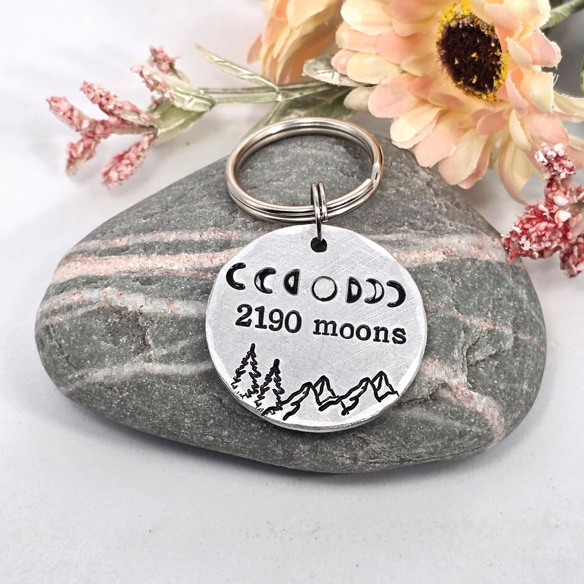 6th Anniversary Keyring , Iron Anniversary Keepsake, Personalised Moon Phase Gift for Him or Her