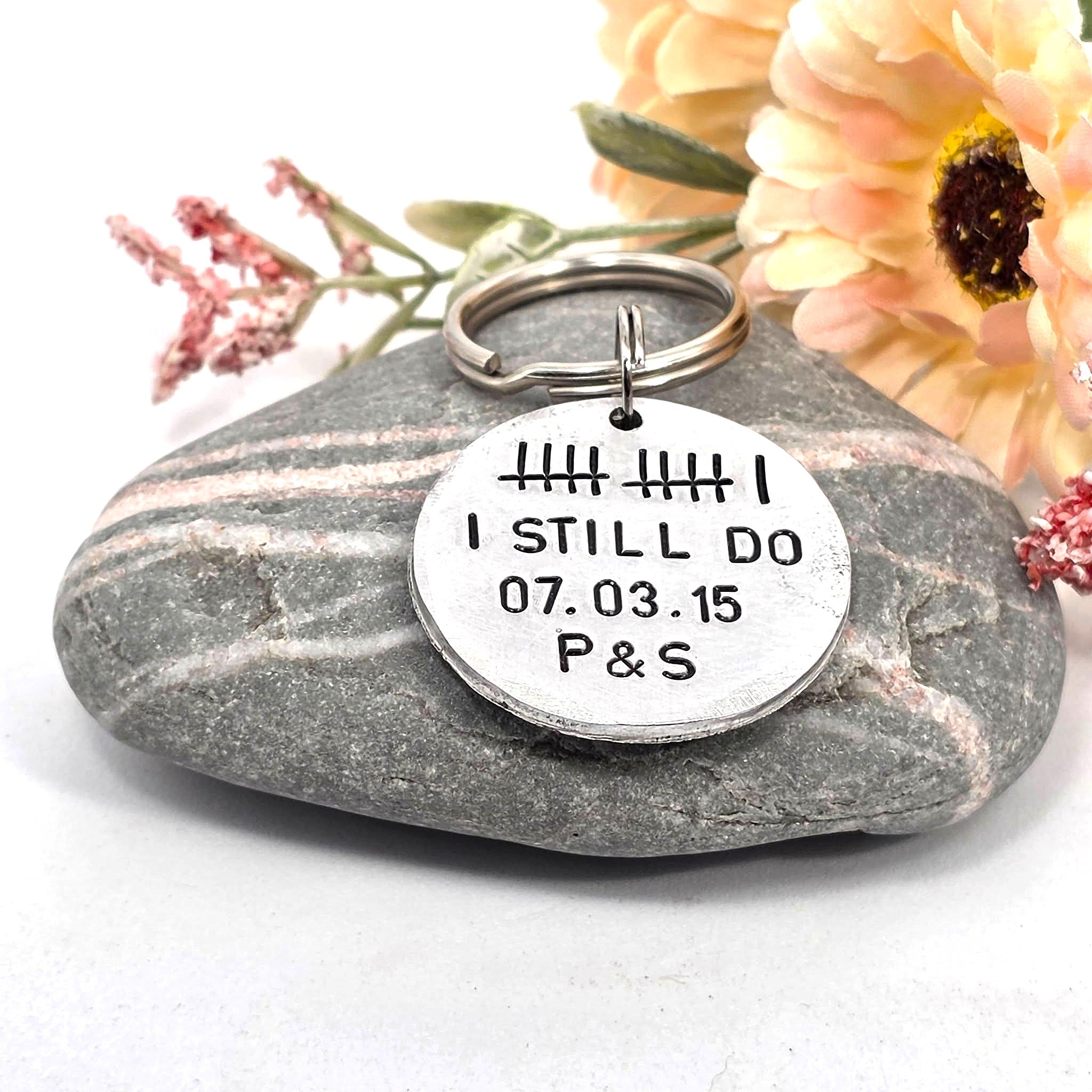 11th Anniversary Keyring, Steel Wedding Anniversary Gift, “I Still Do” Tally Mark Romantic Gift for Husband or Wife