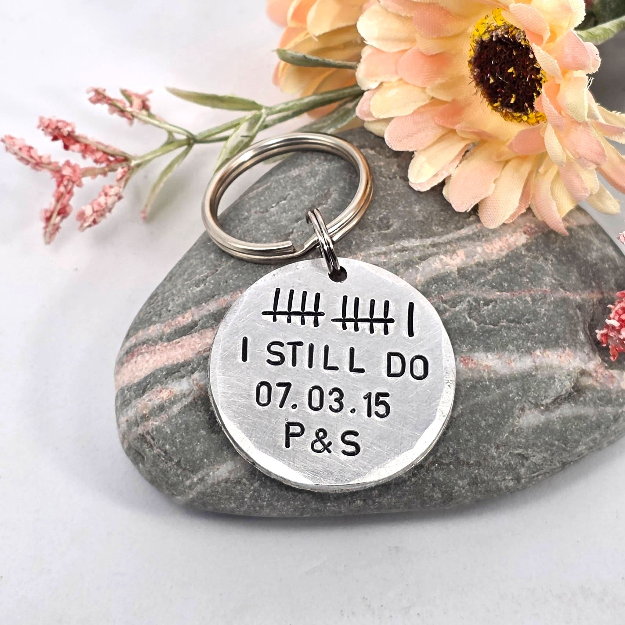 11th Anniversary Keyring, Steel Wedding Anniversary Gift, “I Still Do” Tally Mark Romantic Gift for Husband or Wife