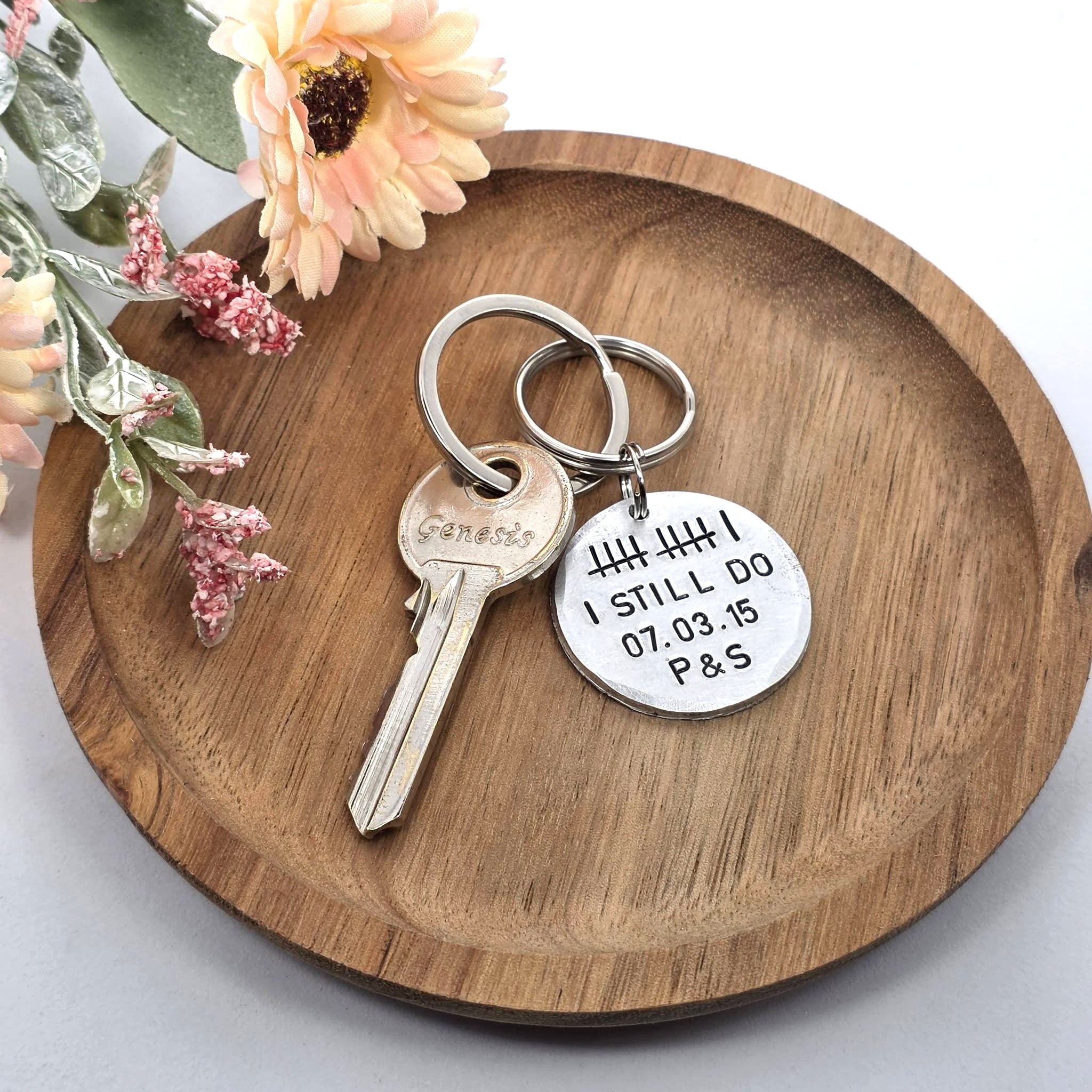 11th Anniversary Keyring, Steel Wedding Anniversary Gift, “I Still Do” Tally Mark Romantic Gift for Husband or Wife