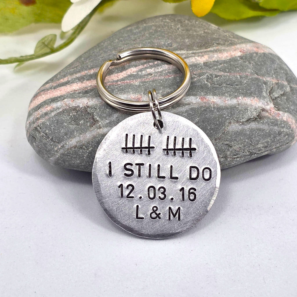 10th Anniversary Aluminium Keyring - “I Still Do”- Tally Mark Gift, 10 Years Wedding Keepsake for Husband or Wife