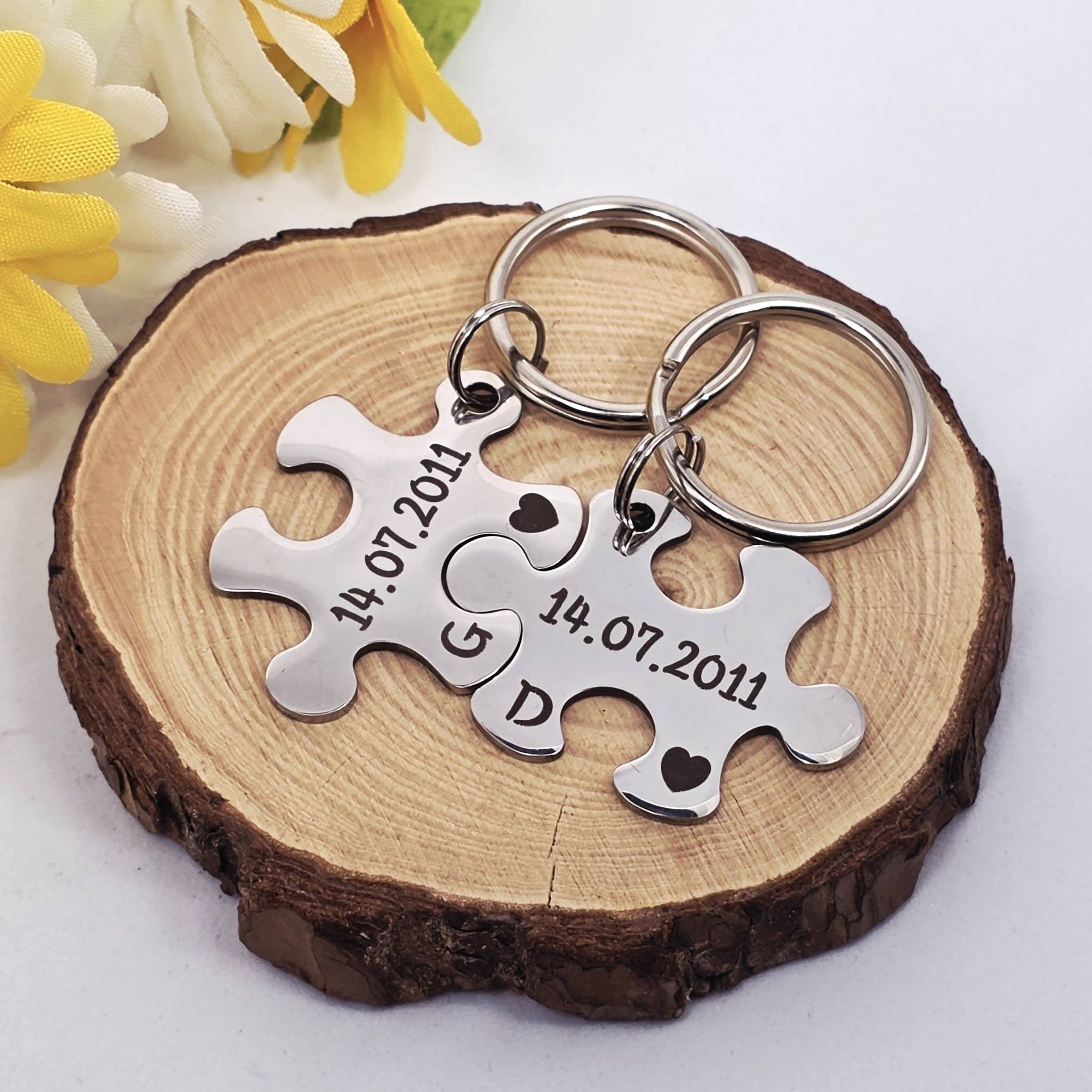 Special Date Couple's Puzzle Keyring Set
