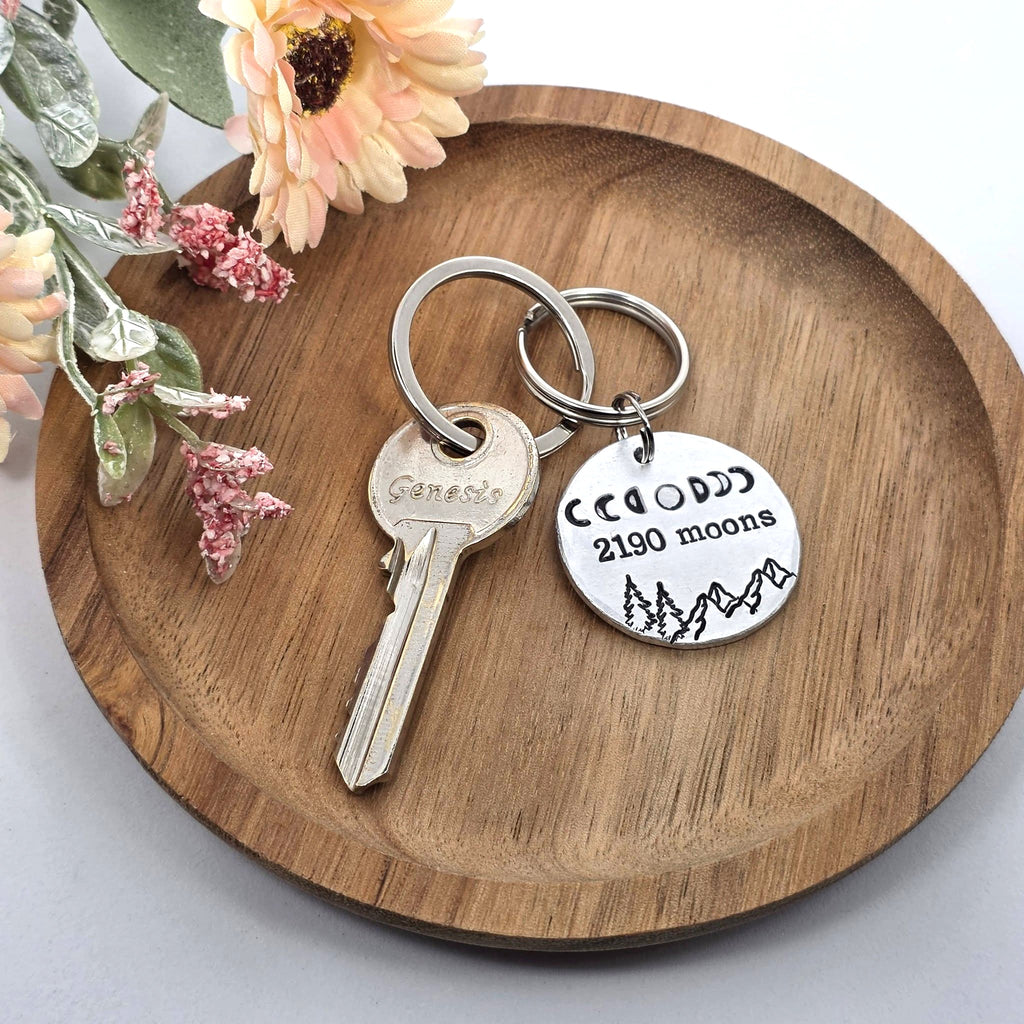 6th Anniversary Keyring , Iron Anniversary Keepsake, Personalised Moon Phase Gift for Him or Her
