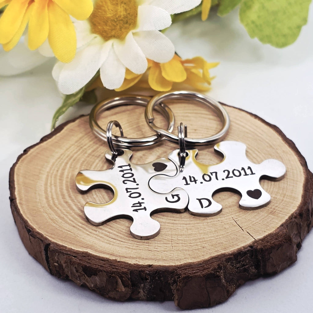 Special Date Couple's Puzzle Keyring Set