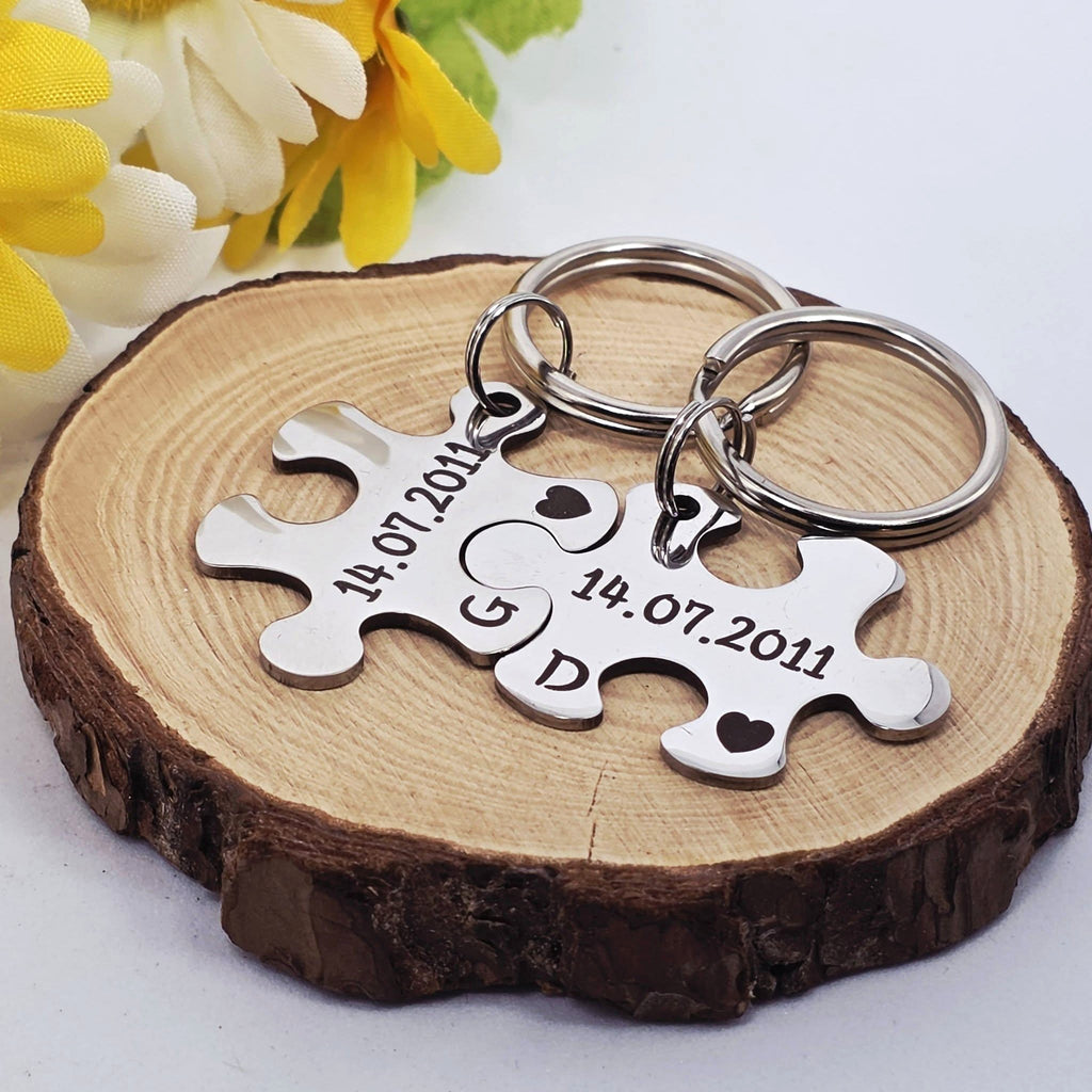 Special Date Couple's Puzzle Keyring Set
