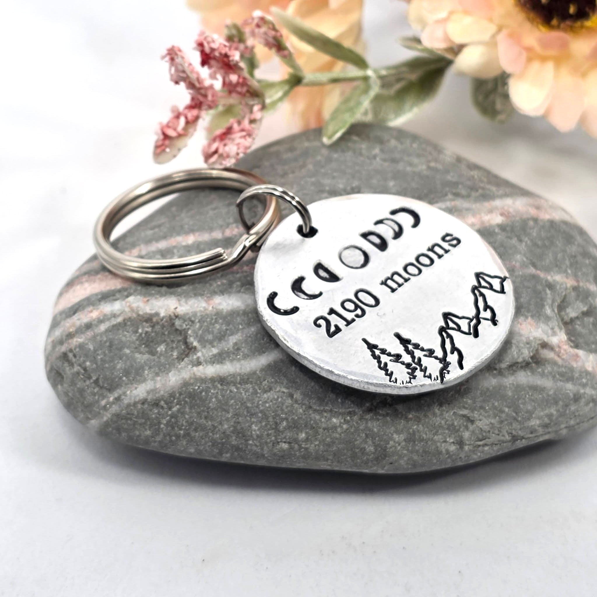 6th Anniversary Keyring , Iron Anniversary Keepsake, Personalised Moon Phase Gift for Him or Her