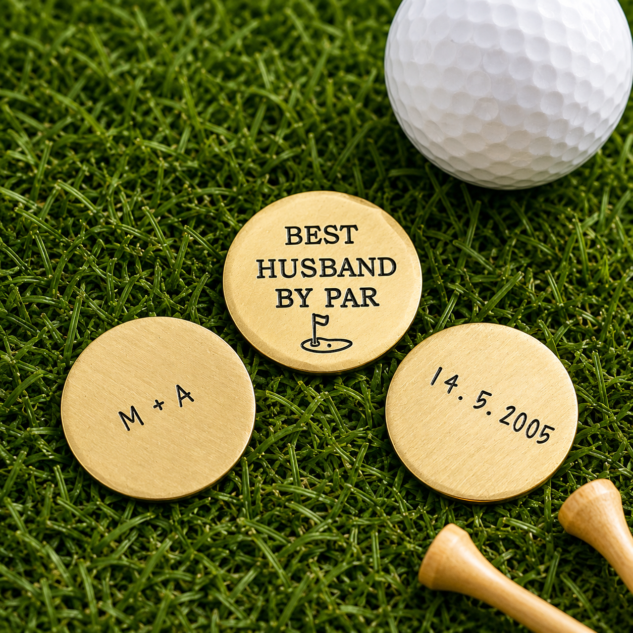 Best Husband By Par Brass Golf Ball Marker, 21st Wedding Anniversary Gift