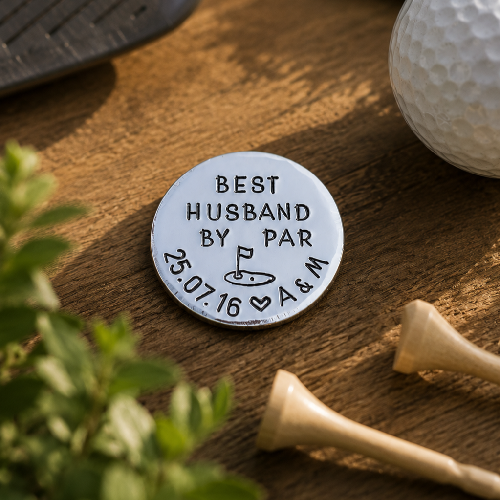 Best Husband By Par, Aluminium Golf Ball Marker, 10th Wedding Anniversary Gift