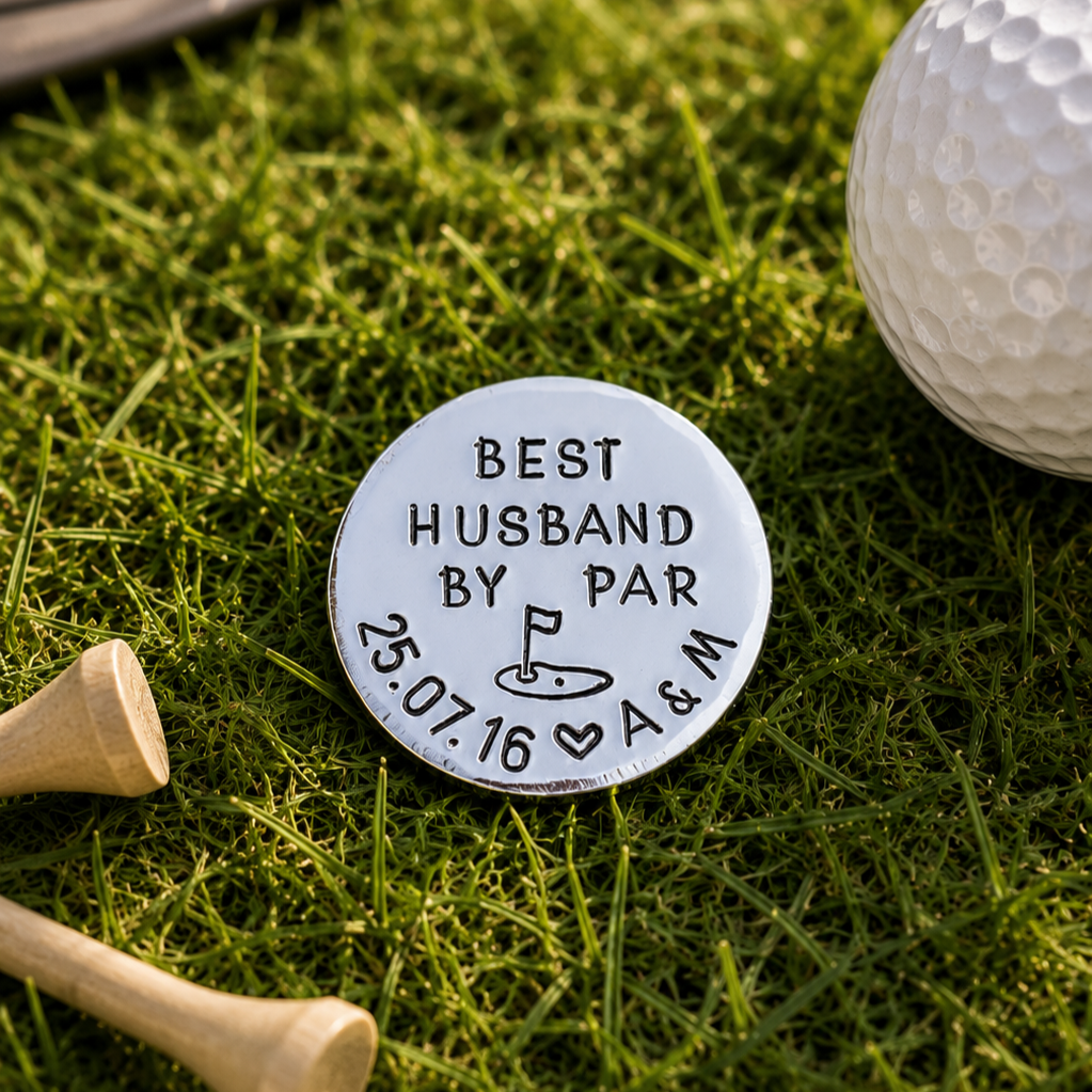 Best Husband By Par, Aluminium Golf Ball Marker, 10th Wedding Anniversary Gift