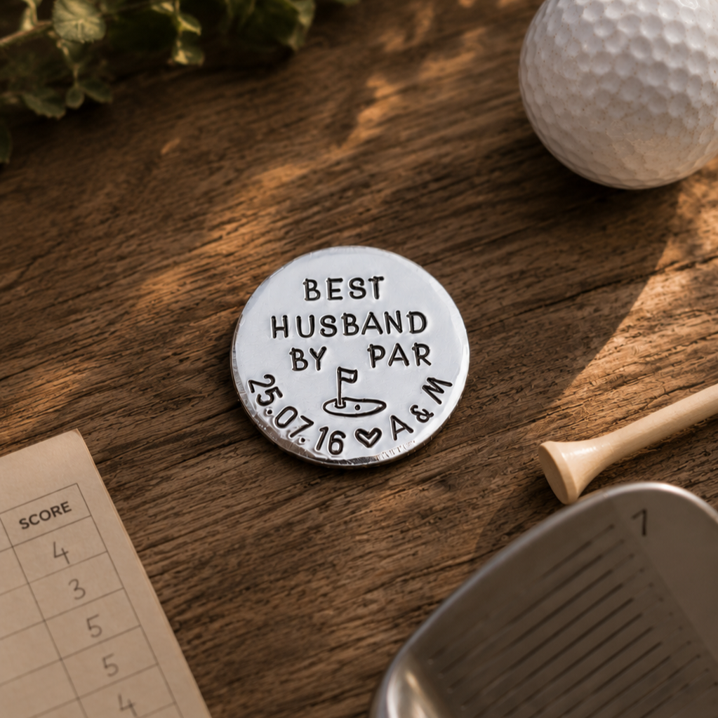 Best Husband By Par, Aluminium Golf Ball Marker, 10th Wedding Anniversary Gift