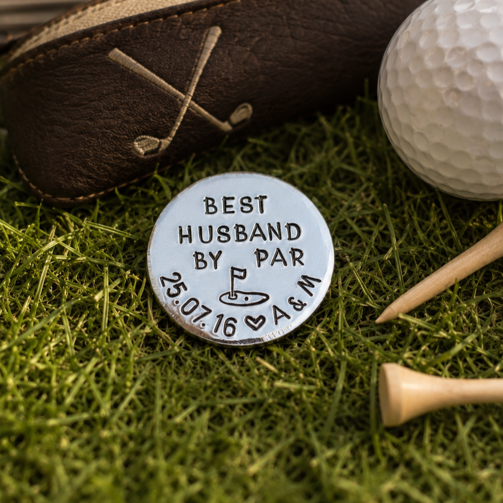 Best Husband By Par, Aluminium Golf Ball Marker, 10th Wedding Anniversary Gift