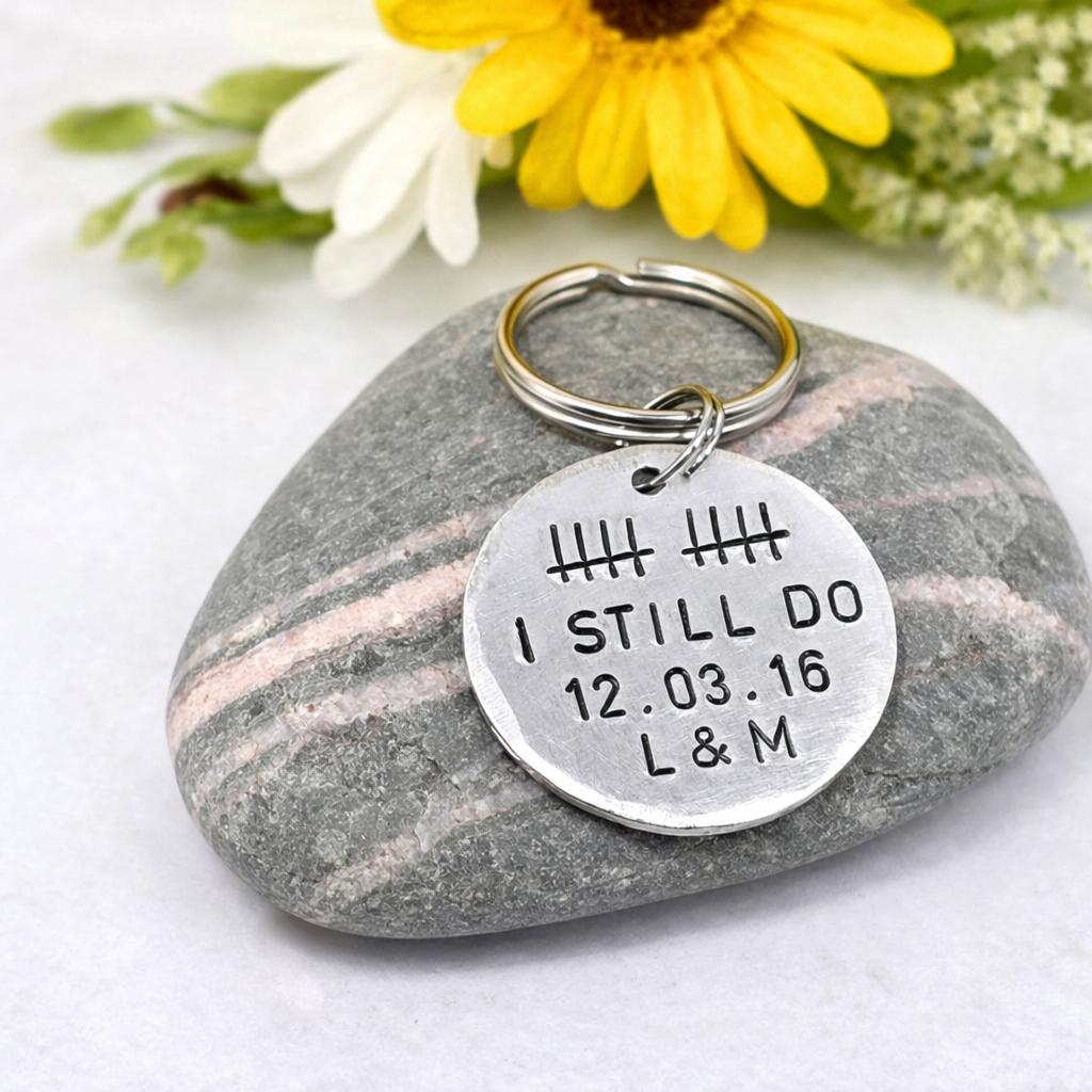 10th Anniversary Aluminium Keyring - “I Still Do”- Tally Mark Gift, 10 Years Wedding Keepsake for Husband or Wife
