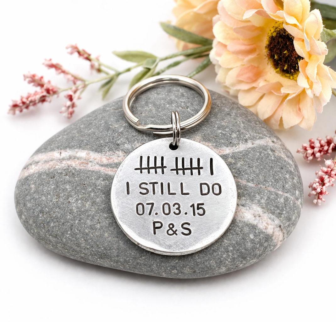 11th Anniversary Keyring, Steel Wedding Anniversary Gift, “I Still Do” Tally Mark Romantic Gift for Husband or Wife