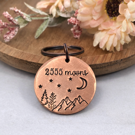 7th Anniversary Copper Keyring, 2555 moons, 7 Year Anniversary Gift for Him or Her