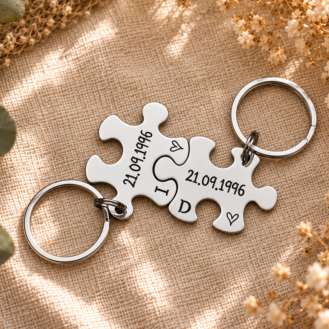 Special Date Couple's Puzzle Keyring Set