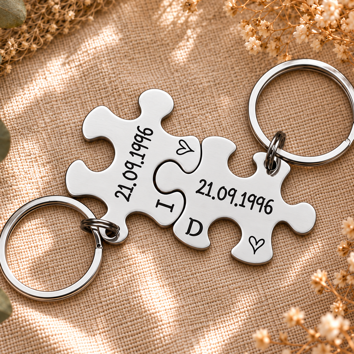 Special Date Couple's Puzzle Keyring Set