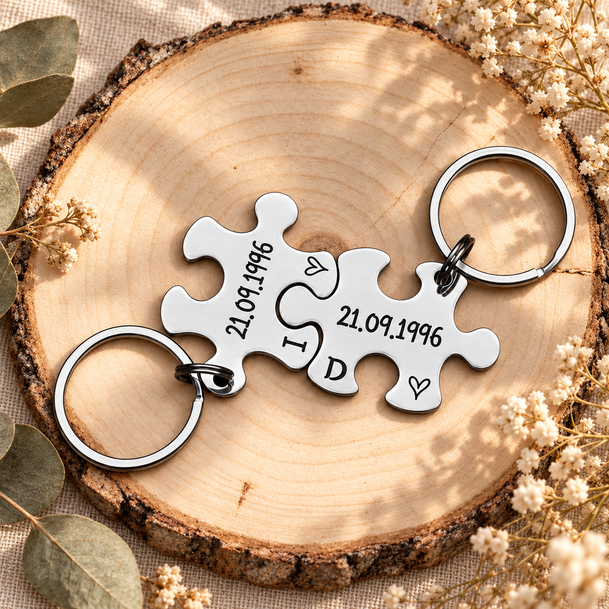 Special Date Couple's Puzzle Keyring Set