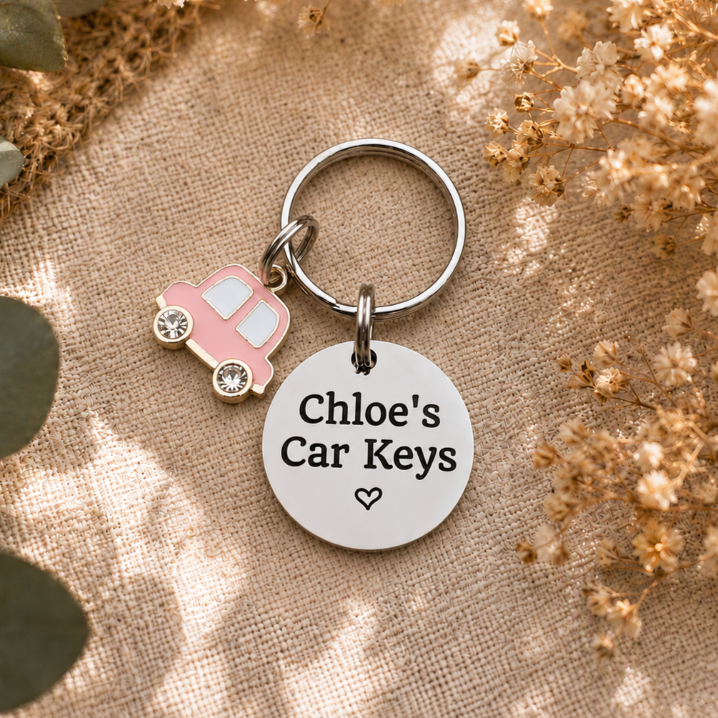 Personalised First Car Keyring, Engraved New Driver Gift