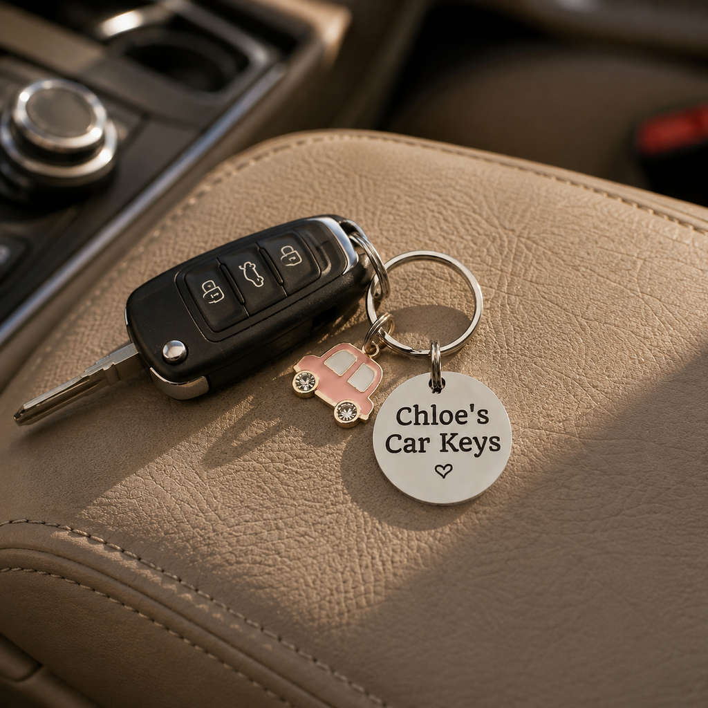 Personalised First Car Keyring, Engraved New Driver Gift