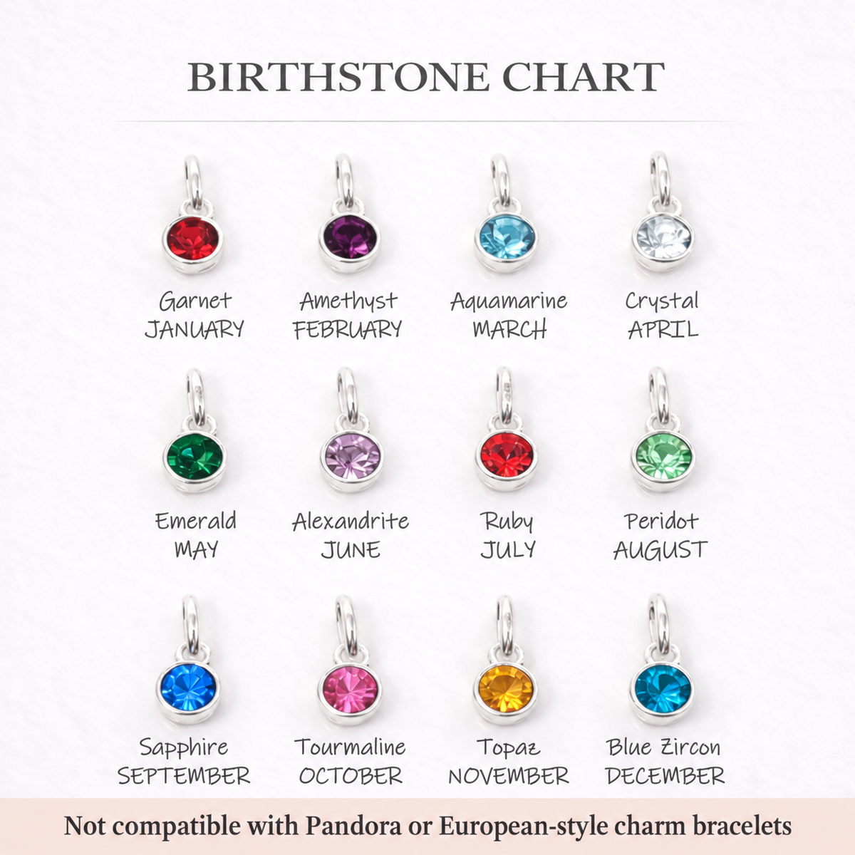 Sterling Silver Birthstone Charm