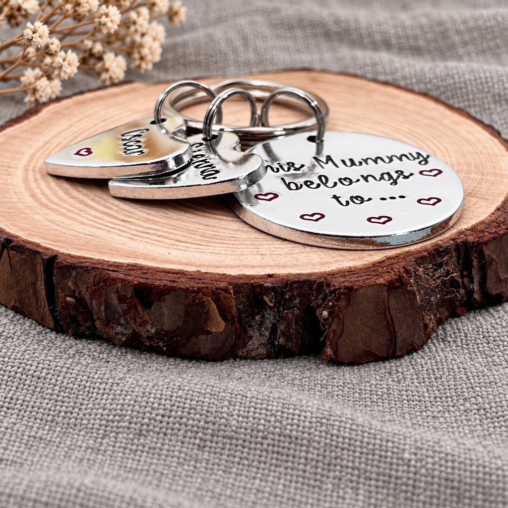 This Mummy Belongs To Keyring with Heart Tags