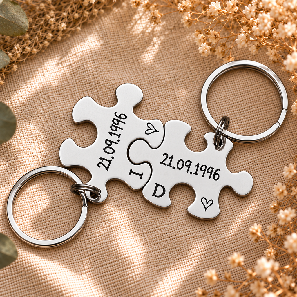 Personalised Special Date Puzzle Keyring Set