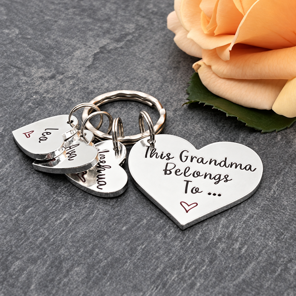 Personalised This Grandma Belongs To Heart Name Keyring