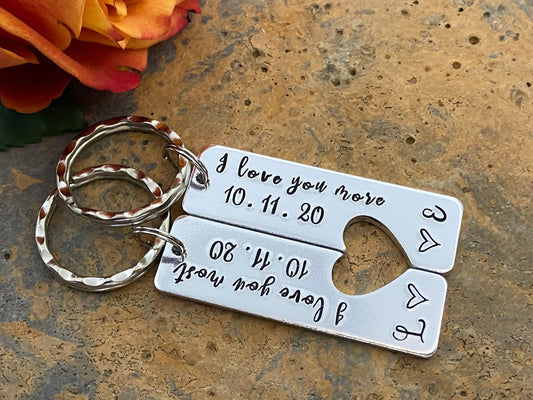 'I Love You More/Most' Couple's Keyring Set