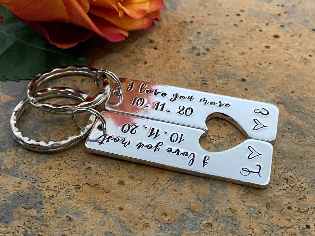 'I Love You More/Most' Couple's Keyring Set