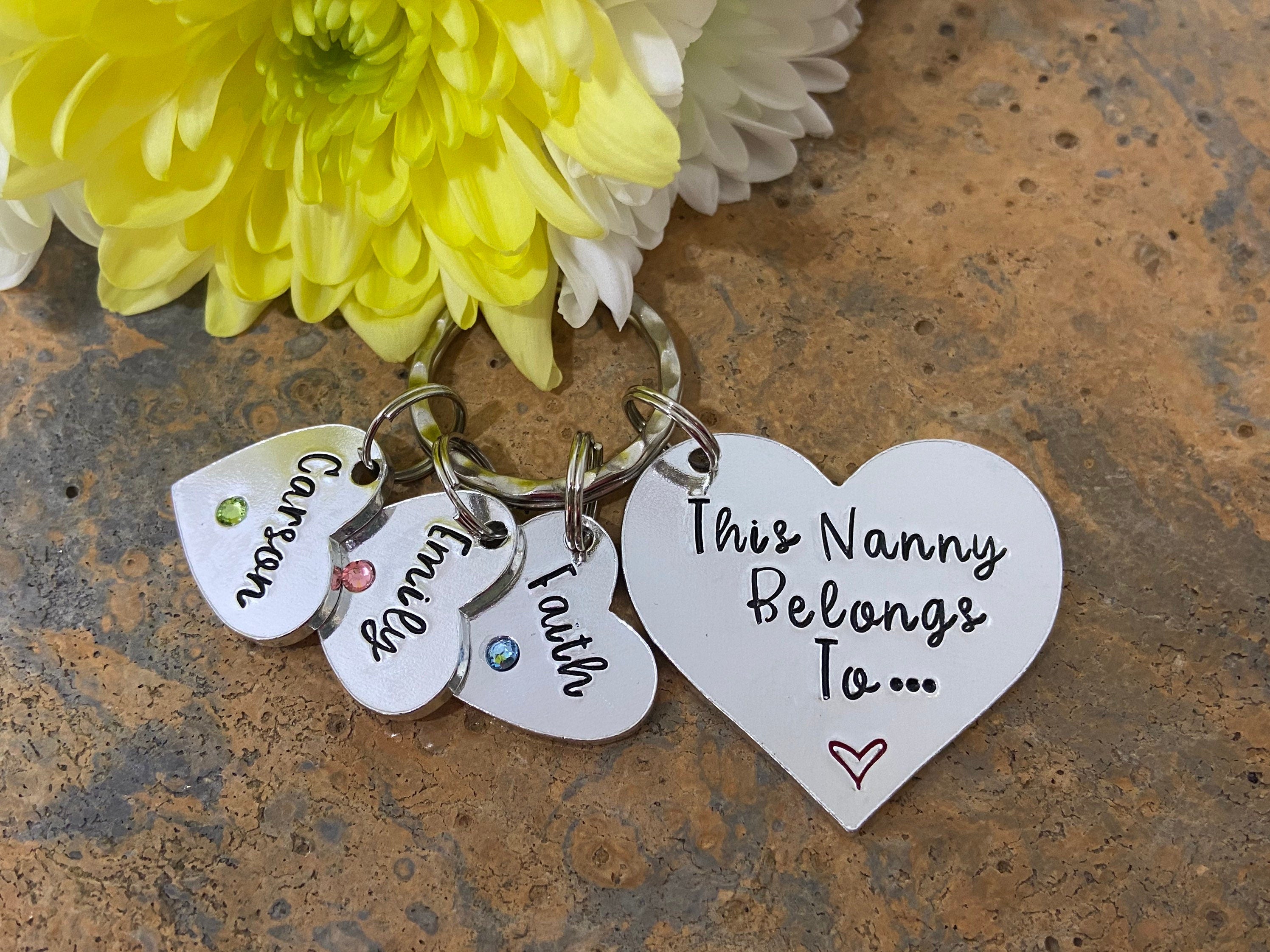 'This Nanny Belongs To' Keyring with Birthstones