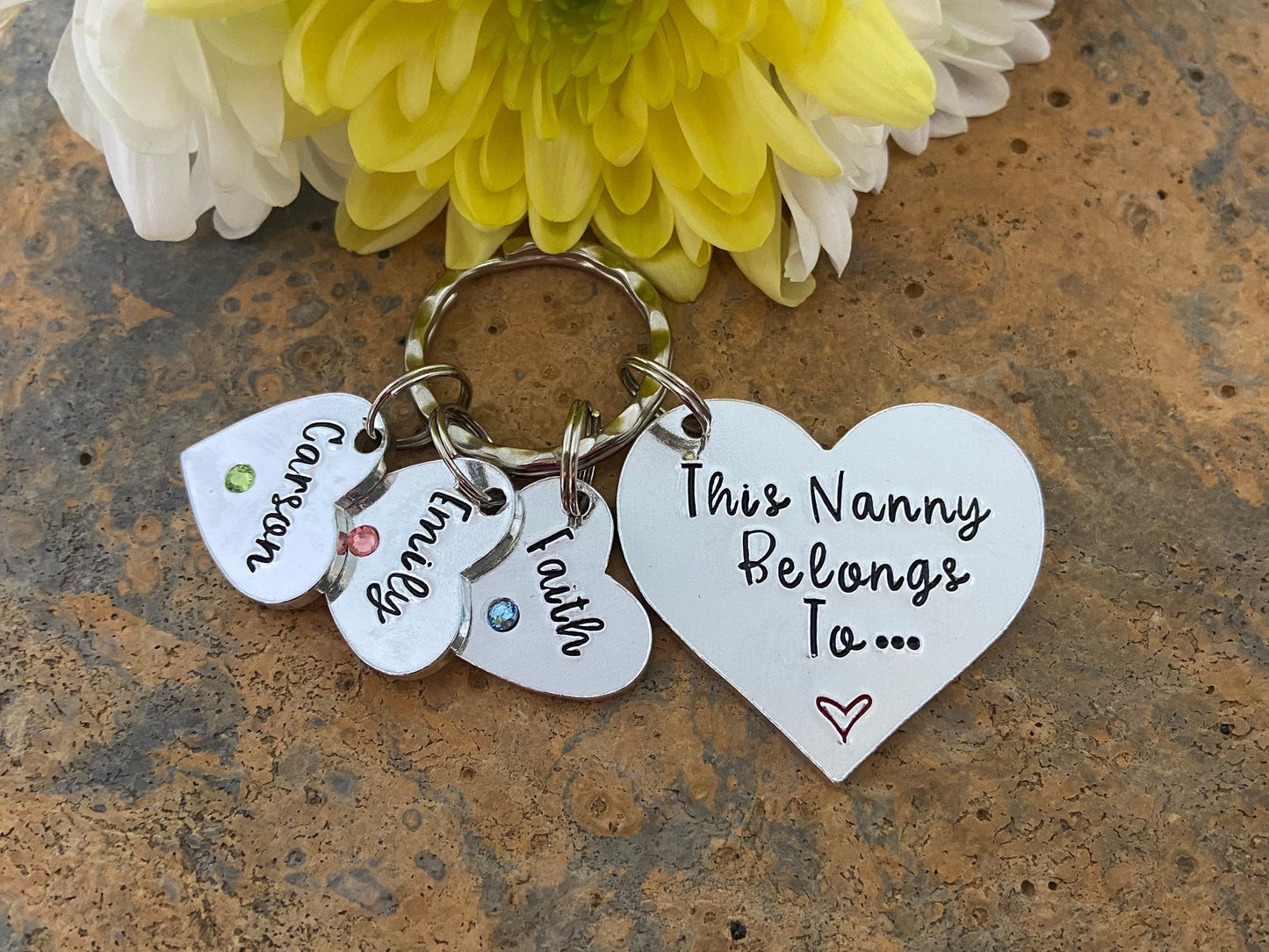 'This Nanny Belongs To' Keyring with Birthstones