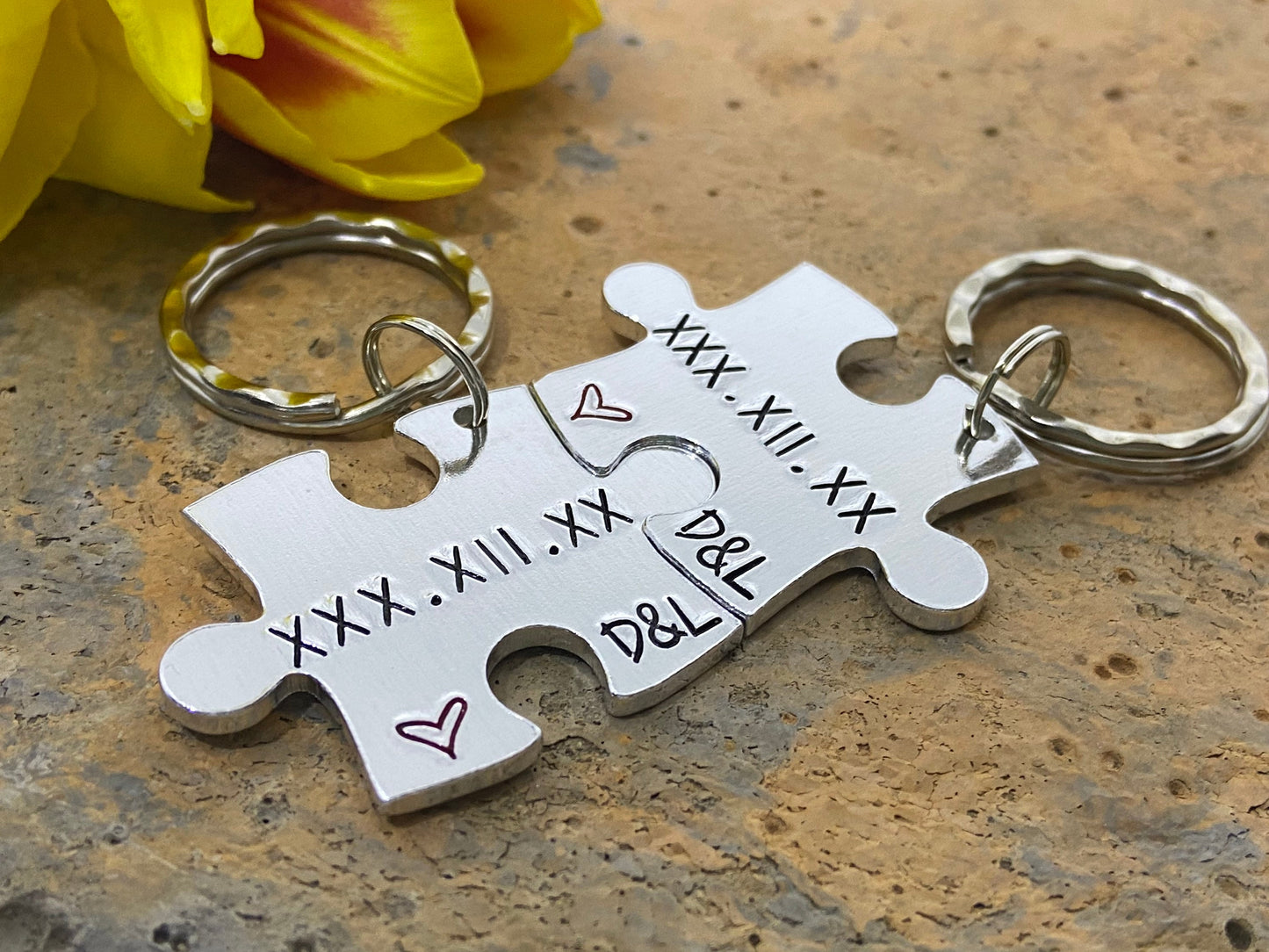 Special Date/Roman Numerals Puzzle Couple's Keyring