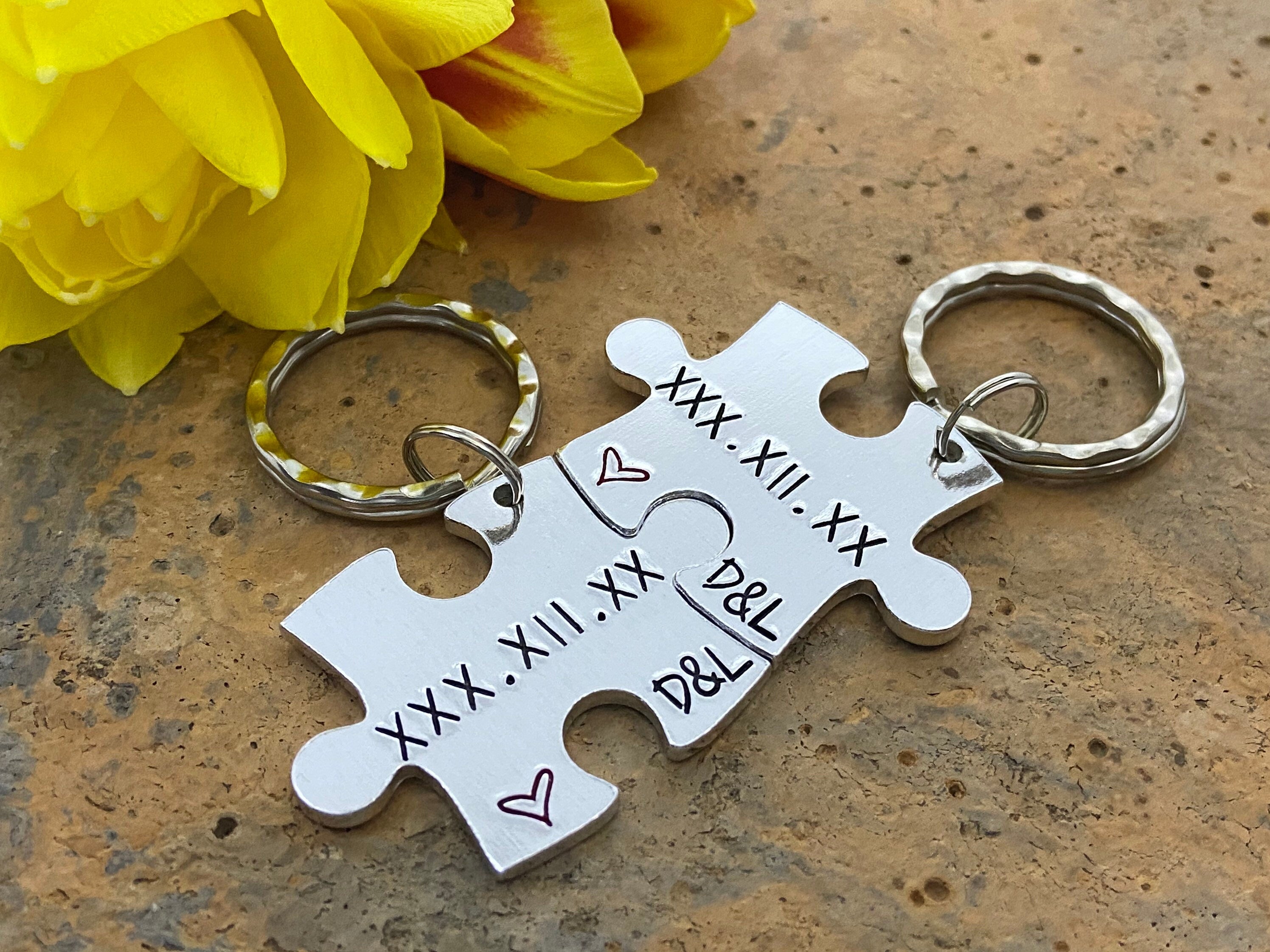 Special Date/Roman Numerals Puzzle Couple's Keyring