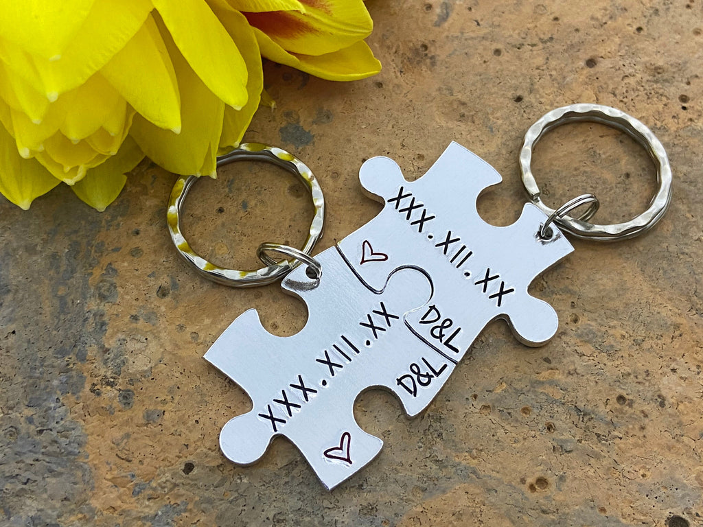 Special Date/Roman Numerals Puzzle Couple's Keyring