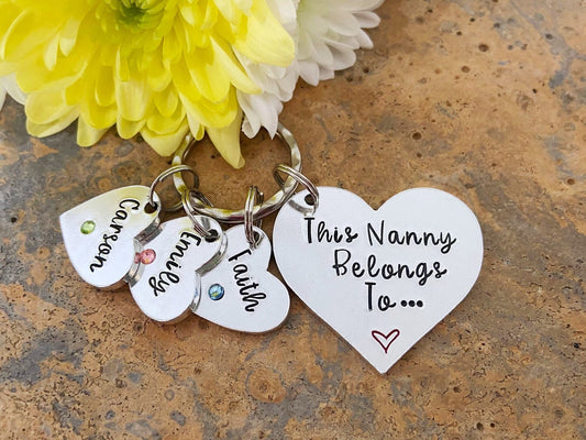 'This Nanny Belongs To' Keyring with Birthstones