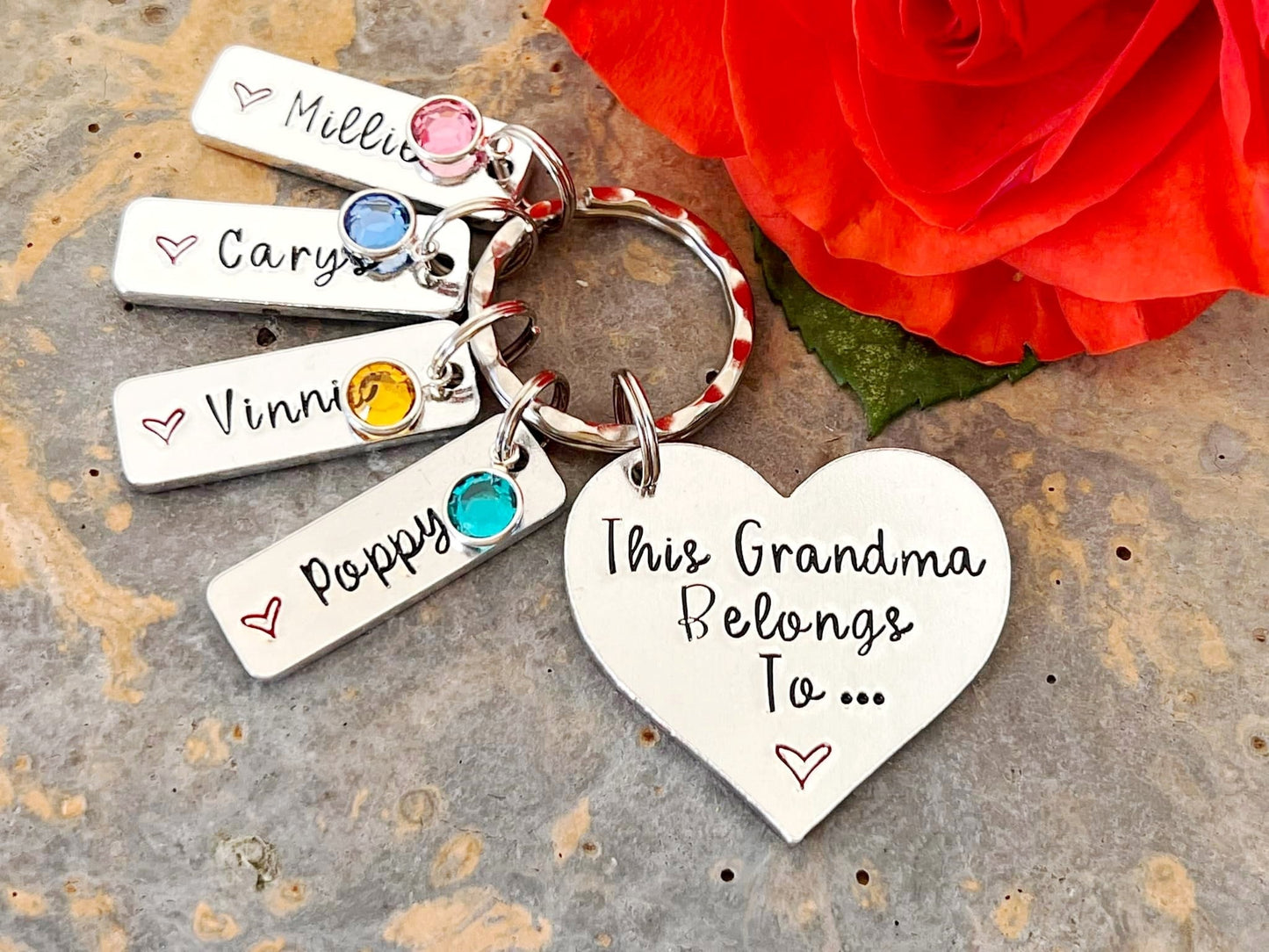 'This Grandma belongs to' Keyring with Swarovski Birthstones