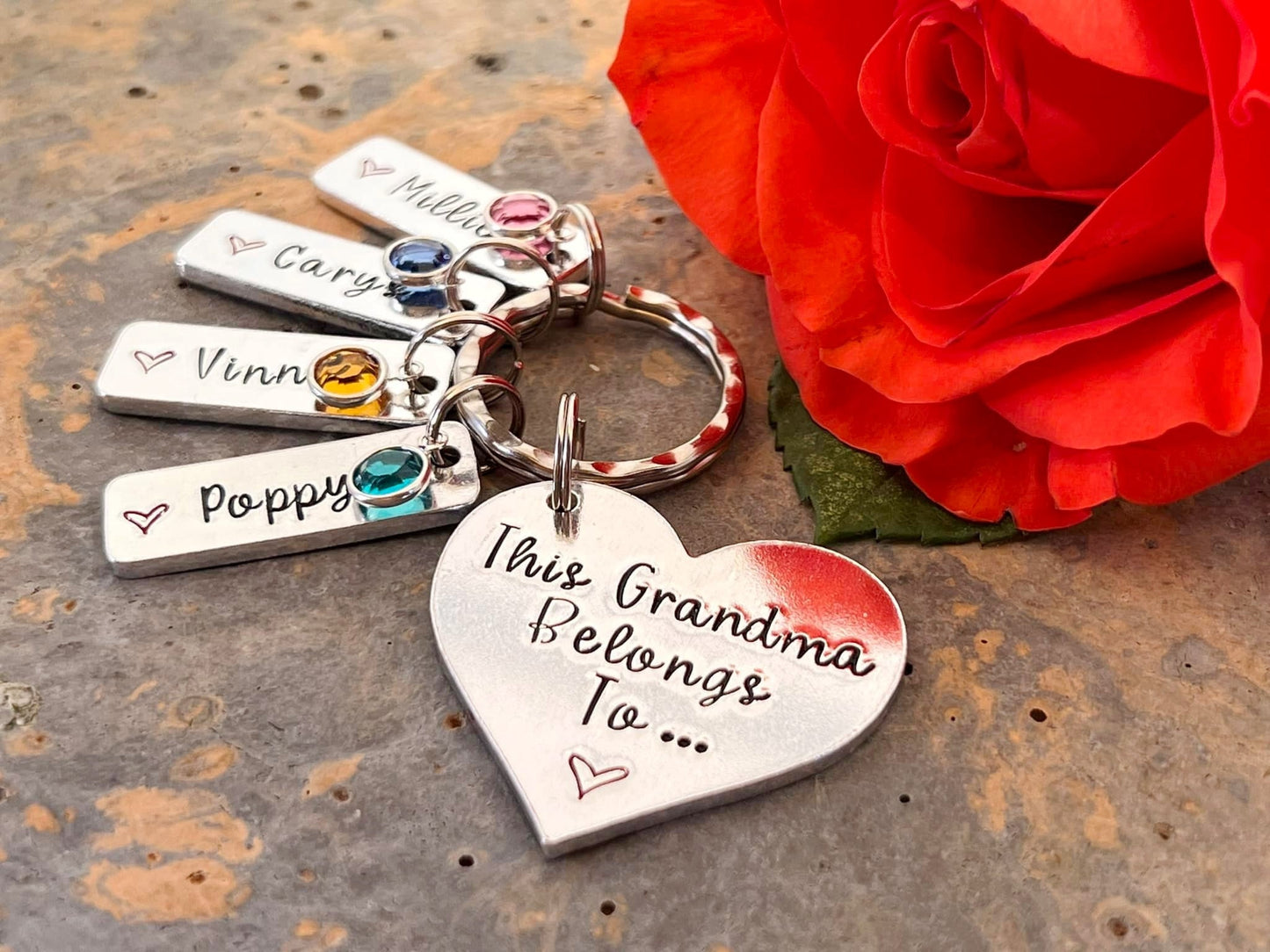 'This Grandma belongs to' Keyring with Swarovski Birthstones