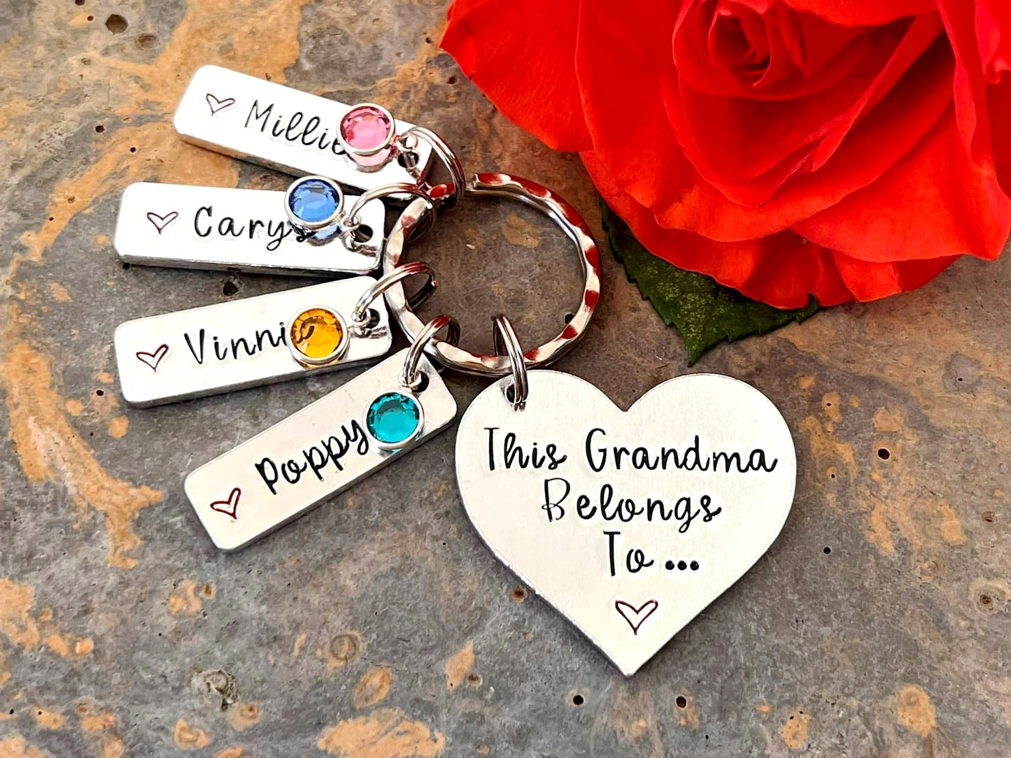 'This Grandma belongs to' Keyring with Swarovski Birthstones