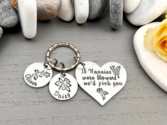 Nanny Keyring with Birth Month Flowers