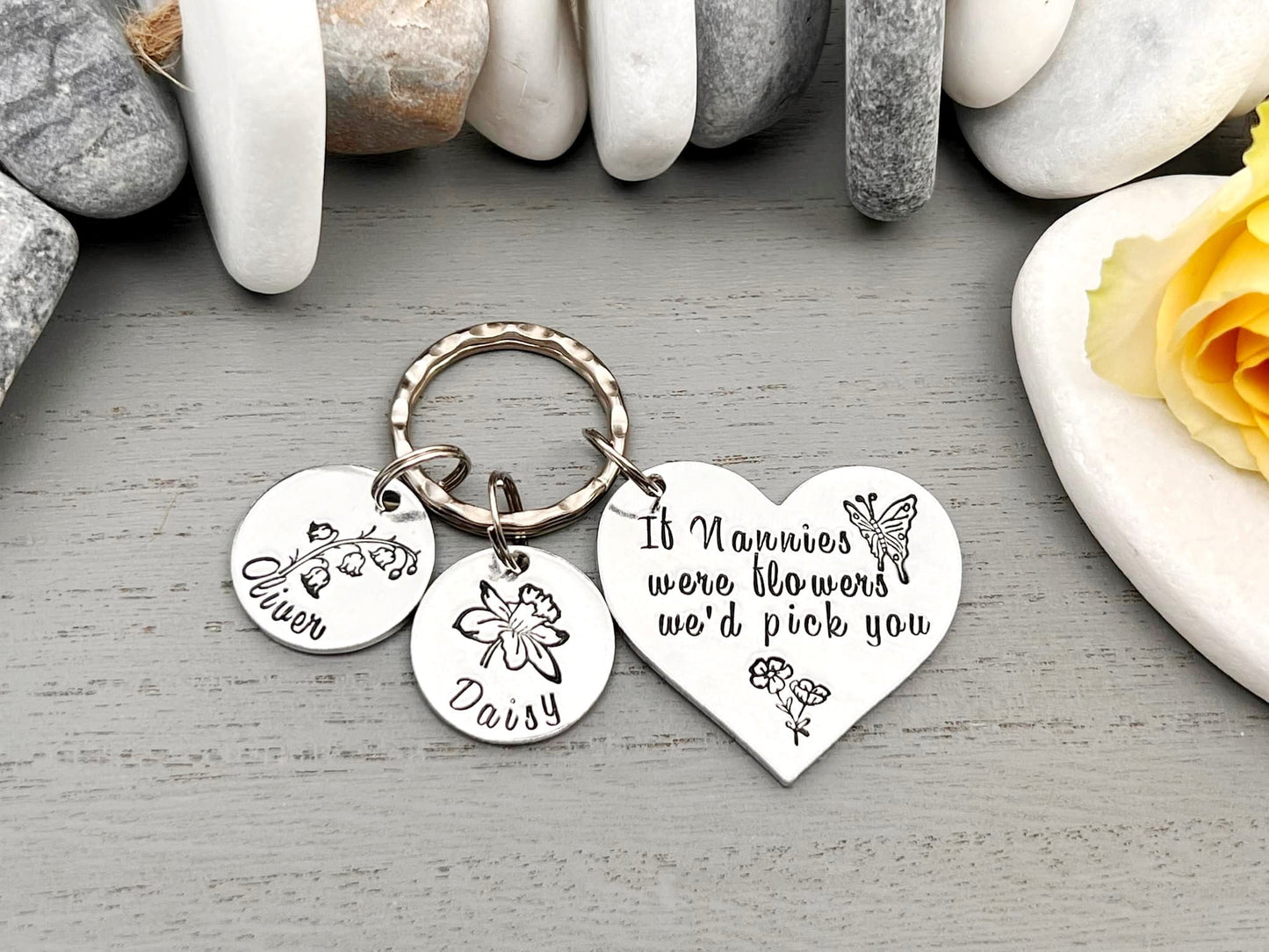 Nanny Keyring with Birth Month Flowers