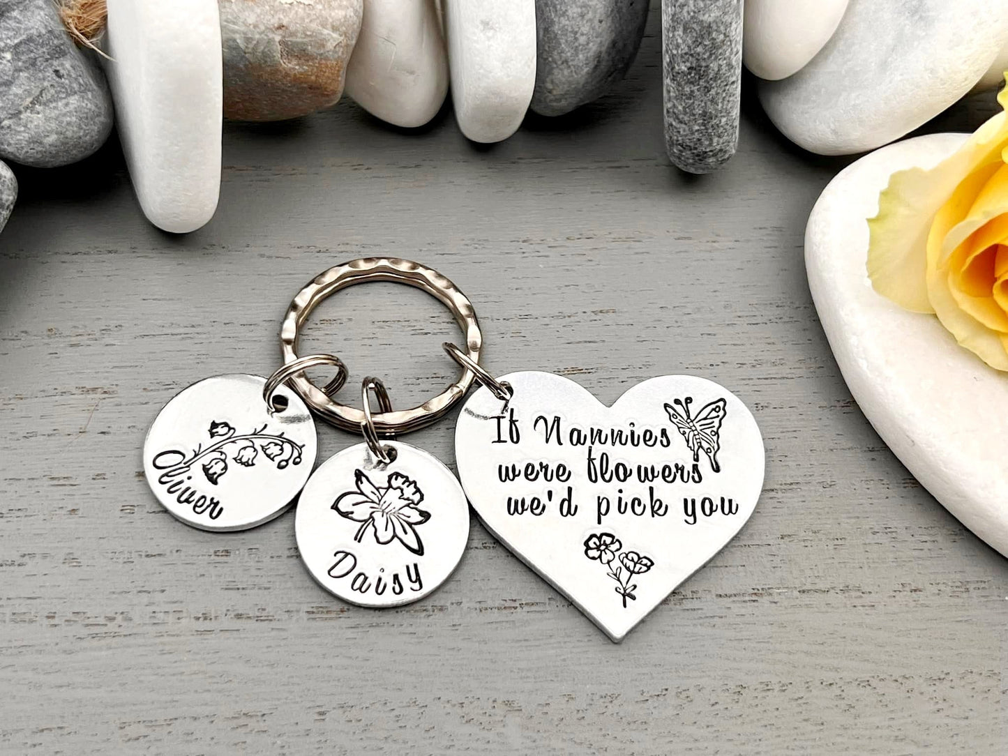 Nanny Keyring with Birth Month Flowers