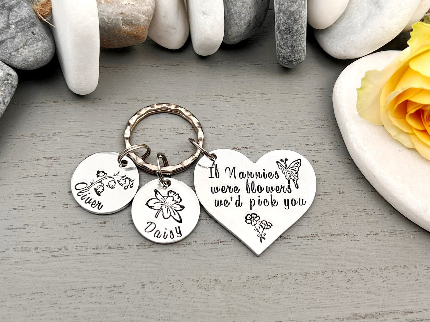 Nanny Keyring with Birth Month Flowers