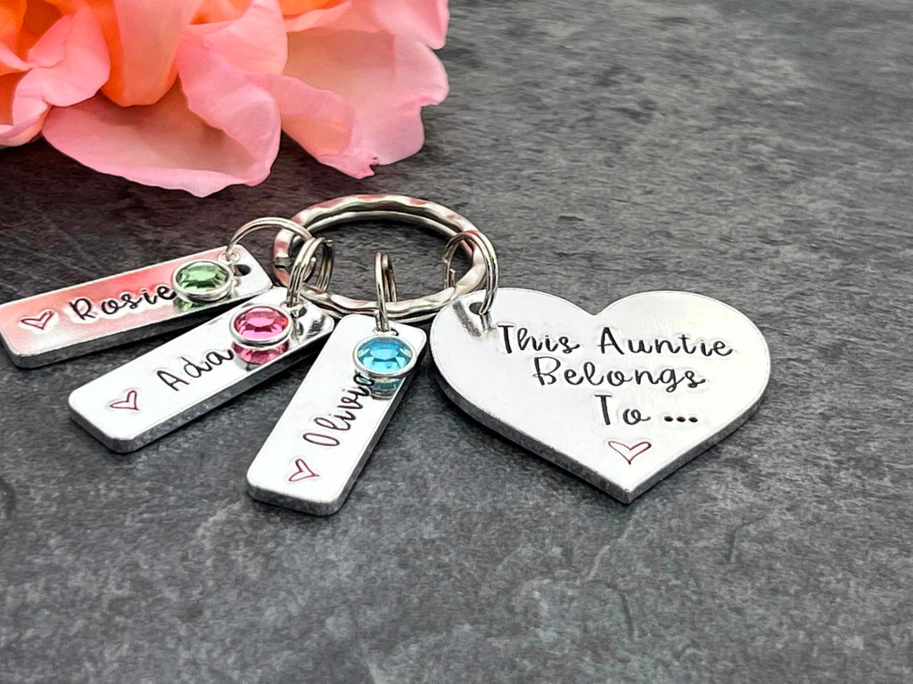 'This Auntie belongs to' Keyring with Birthstones