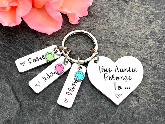 'This Auntie belongs to' Keyring with Birthstones