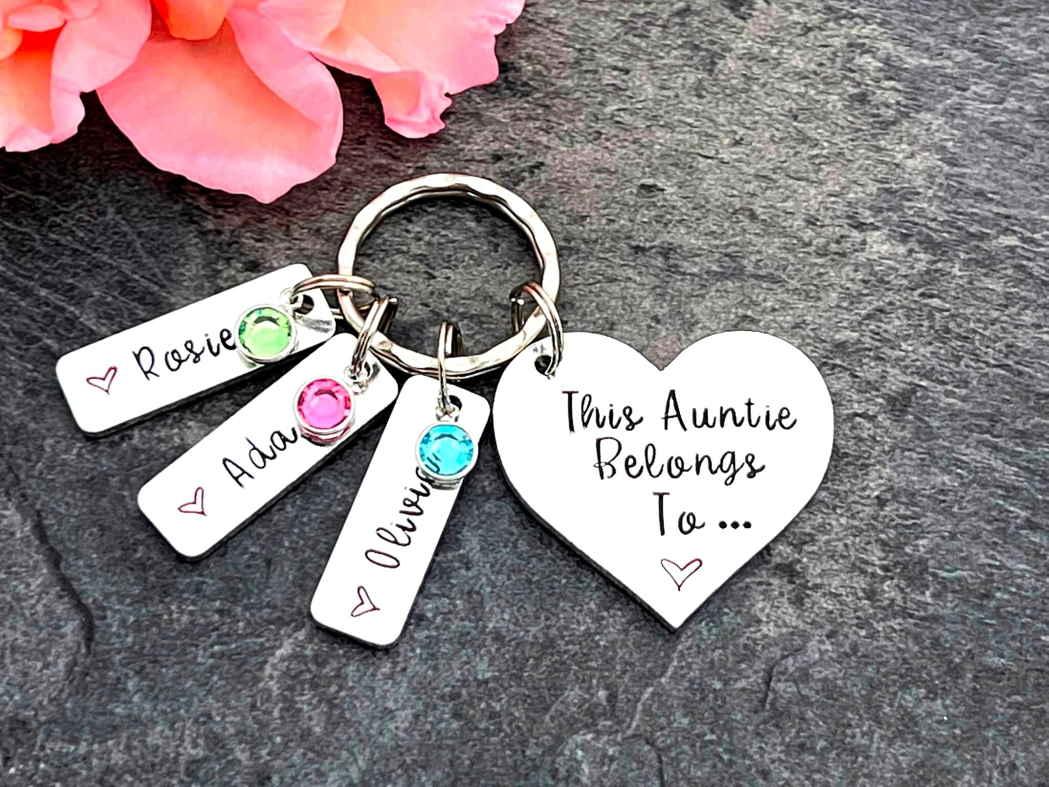 'This Auntie belongs to' Keyring with Birthstones