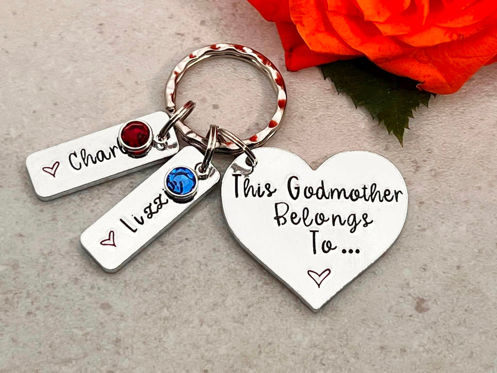 'This Godmother Belongs To' Keyring with Swarovski Birthstones