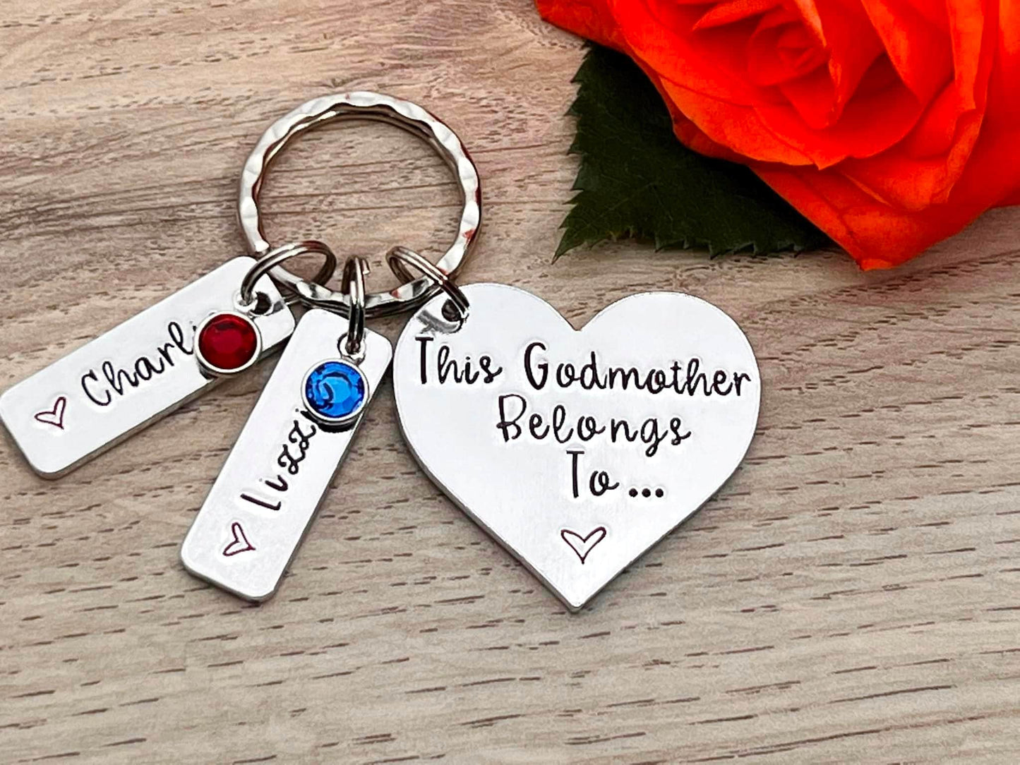 'This Godmother Belongs To' Keyring with Swarovski Birthstones